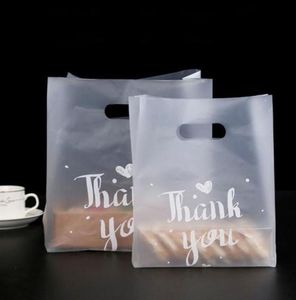 50pcs Teşekkürler Plastik Hediye Çantaları Plastik Alışveriş Çantaları Tutamalı Noel Düğün Partisi Favor Çanta Şeker Kek Sarpma9410277