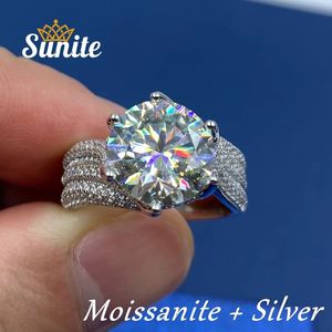Sunite 50ct 30ct Blue Red Diamond Ring For Women Mens Gift Contraging S925 Silver Ruby Sapphhire Emerald 240417