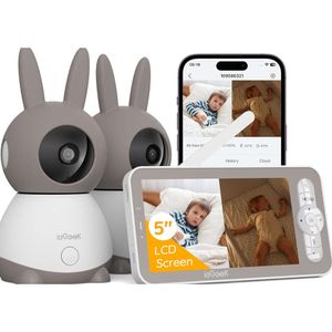 IEGEEK 2K Bebek Monitörü 2 Kameralı, 5 Bölünmüş Ekran WiFi Bebek Kamerası, 2 Yolu Ses, Hareketli Ağlama Algılama, Sıcaklık Nem Sensörü, Gece Görüşü, Ücretsiz Akıllı Telefon Uygulaması
