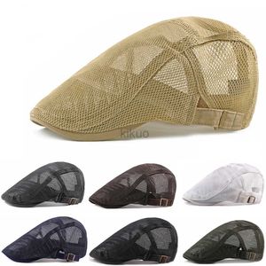 Berets Men Women Mesh Summer Style Plaid Berets Caps Grain Cotton Gatsby Cap Unisex Ivy Hat Golf riving Summer Sun Flat Cabbie Newsboy D240417