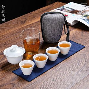 Tee-Sets Keramikglas Reise Tee-Set tragbare Schnellkasse Chinesische Kungfu-Netto-Promi-Geschenk L12
