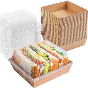 Коричневые красно-белые шарковые коробки с прозрачными крышками, нефтяной крафт-бумаги, десертные коробки пищевые контейнеры, для хранения продуктов, 4 дюйма