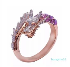 Zarif gül altın moda benzersiz Çin ejderha yüzükleri hediye nişan partisi düğün mücevher hediye yüzme boyutu 610 g434201519