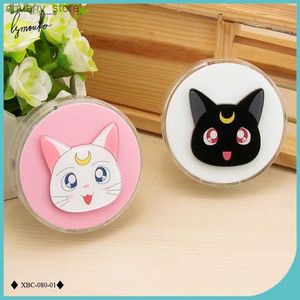 Case di occhiali da sole Lymouko Nuovo design Design carino Cartoon Round Cat With Mirror Contact Lens Case per le lenti per lenti portatili per le lenti del kit portatile Y240416