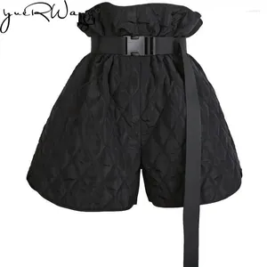 Женские шорты Yuerwang Women Vintage теплые подкладки с поясом с высокой талией черная осенняя зима Short 2024 Оптовая торговля