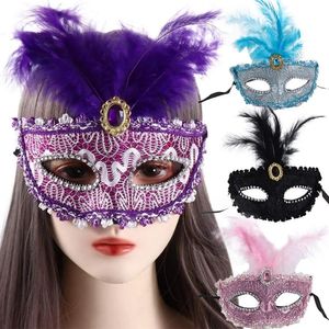Parti Maskesi Kadın Masquerade Lüks Peacock Feathers Yarım Yüz Maskesi Cosplay Kostümleri Venedik Maskesi Çocuklar için 240417