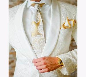 2018 Beyaz Paisley Smokin Groomsmen Düğün Takımları Erkekler için İngiliz Tarzı Özel Yapımı Mens Suit İnce Fit Adam Blazer 2 Piece8014655