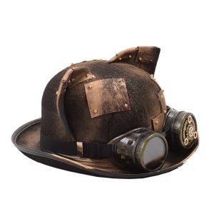 Şapkalar steampunk şapka kadın erkekler retro gotik kedi kulak yama dişli gözlükleri bowling bowler topper horoz damat üst şapkalar fedora kafa giymek y200102 s