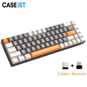 Caseista Ergonomic K68 Teclado para jogos mecânicos sem fio 2.4 GHz Bluetooth 2 em 1 receptor Mini 68 Caps de teclas Hot Swappable para iPad Xbox Windows Laptop PC Mac Phone PS5