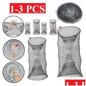 Balıkçılık Aksesuarları Katlanabilir Yem Dökme Örgü Balık Tuzağı Taşınabilir İniş Net Karides Kafesi Yengeç Kerevit Catcher için El Halat Damla Dh1SF