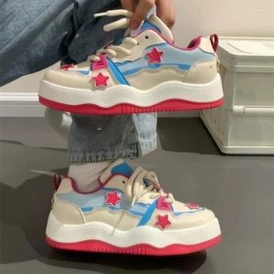 Повседневная обувь Comemore Star толстая дно кожаная вулканизация женщин 2024 Spring Platform Sports Shoot Sneakers Женская обувь