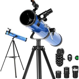 Aomekie Offercective Telescope для начинающих взрослых в астрономии - 76 мм/700 мм с телефонным адаптером, контроллером Bluetooth, штативом, детектором и лунным фильтром включен