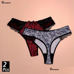 Kadın Külotu Beauwear 2pcs/ lot femme y iç çamaşırı büyük boyutlu L-5xl Kadın Dantel Pantys G-String Elastik Özetler LAD DHKQB
