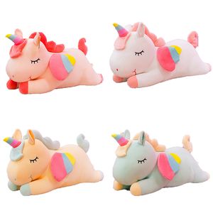 Fabrika Fiyatları Toptan 4 Renk 30cm Gökkuşağı Unicorn Peluş Oyuncaklar Çizgi Film Çizimleri Çevresel Bebek Yastık Hediyeleri Çocuklar İçin