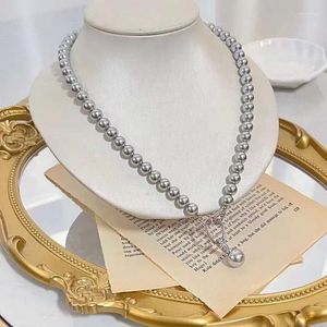 Цепи Два человека в 50 см съемный 8-миллиметровый серый имитационный жемчужный ожерелье Высококачественный кристалл для женщин.