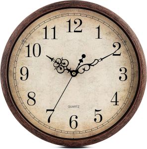 Часы продукты винтажные коричневые настенные часы без тикания 12 -дюймовых качественных кварцевых аккумуляторных аккумулятор