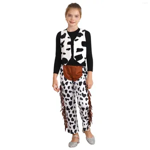 Костюма для одежды детские мальчики западные ковбоя набор костюмов без рукавов печати в жилете с лоскутными брюками для кисточки для Хэллоуина.