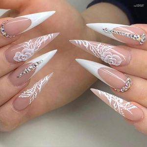 Ложные гвозди 24 шт./Коробка с дизайнами Stiletto Artifical French Tips Nail