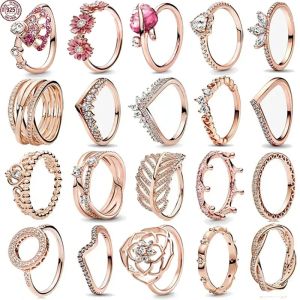 Authentic Fit Women Rings Heart Love Rose Gold Series Small Chrysantemum Charm