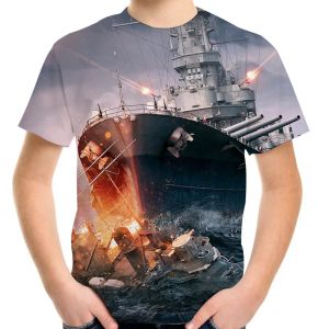T-Shirts Game World of Warship Girls Boys Tişört 3d Baskı Giysileri Üstler 420y Çocuklar Serin Tshirt Teen Çocuk Doğum Günü Partisi Hediye Tshirts