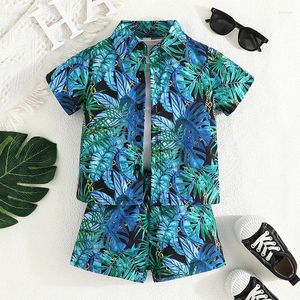Giyim Setleri Toddler Boy Hawaii Kıyafet Tropik Baskı Kısa Kollu Düğme Gömlek ve Şort Tatil Resmi Giyim için Set