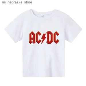 T-shirts Yüksek kaliteli saf pamuk marka çocuk çocuk tişört yaz çocuk t-shirt ac dc kısa kollu yuvarlak boyun baskılı tişört çocuk gündelik kıyafet q240418