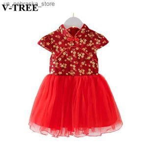 Vestidos de meninas vestido de meninas primavera/verão crianças vestido de estilo chinês Childrens qipao Princess Dress Girl Girl Baby Picture Roupas q240418