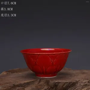 Dekoratif Figürinler Çin Ming Chenghua Kırmızı Sır Porselen Oyma Çiçekler Tasarım Çay Fincanı Kupası 3.0 