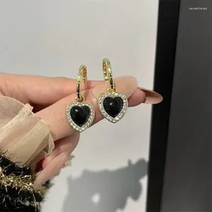 Dangle Küpeler Vintage Kalp Hook Kadınlar İçin Lüks Siyah Reçine Rhinestone Kolye Küpe Toptan 2024 Klasik Cazibe Takı