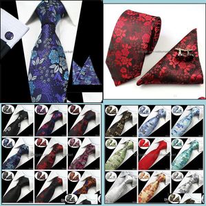 Conjunto de gravata do pescoço 20 estilos masculinos conjuntos florais 100% seda jacquard palha gravata corbatas hanky poço de gravata