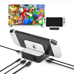 Док -станция телевизионной док -станции для Nintendo Switch Switch OLED Зарядное адаптер Dock USB C RJ45 4K HDMICAMATIBLE HD Video Converter