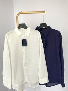 Camisa de designer Bordada War Small Rótulo diário Casual Spring e Summer Cotton e linho colarinho de colarinho solto para homens e mulheres