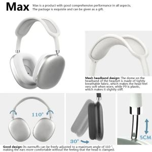 P9 Max Cep Telefonu Kulaklık Kablosuz Kulaklıklar Bluetooth Kulaklıklar Stereo Hifi Süper Bas Kulaklık Çip HD MIC Air50 Max Air3 Air4 Max Air Pro 3