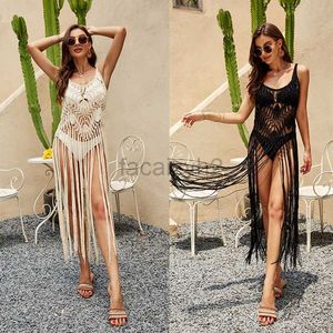 Vestidos casuais básicos vestido de grife 2024 verão de biquíni sexy cobertura de gancho de mão de mão oca de proteção solar camisa pendurada tira longa borla praia encobrimento