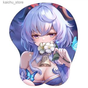 Mouse Pads O pulso não repousa de roupas mamilos kawaii ganyu 3d mouse pad stormpike genshin impacto de pulso mouse pad mole silicone anime menina oppai mats y240419