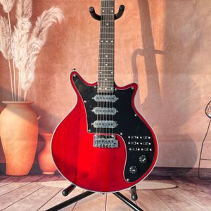 Custom Burns Brian kişiselleştirilmiş elektro gitar maun vücut şeffaf kırmızı abanoz pickguard sss pikaplar