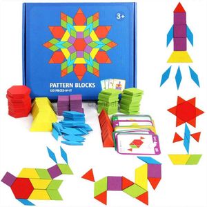 3D Bulmacalar 155 PCS Ahşap Desen Blokları Set Geometrik Şekli Bulmaca Anaokulu Klasik Eğitim Montessori Tanram Oyuncaklar Çocuklar İçin 240419