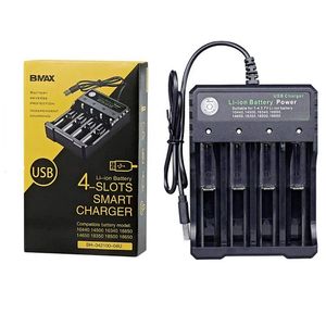 Оригинальное зарядное устройство Bmax батарея 1 2 3 4 Слоты Lithium USB Cable 3.7V Smart Charger для IMR 18350 18500 18650 26650 21700 Universal Li-Ion Rechargeable Battery Chargers Chargers