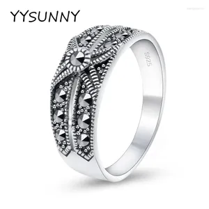 Küme halkaları yysunny 925 STERLING Gümüş Marcasit Ring Vintage Tayland Etnik Tarz Kadın Partisi