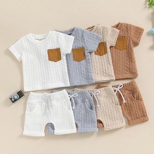 Giyim Setleri Toddler Çocuk Bebek Erkek Kız Kızlar Yaz Katı Cep Örme Kısa Kollu T-Shirt Elastik Bel Şortları Takipleri