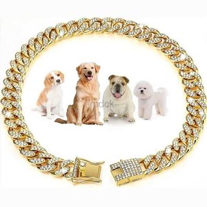 Подвесные ожерелья персонализированные ошейники для собак для маленьких средних больших собак кошачья кошачья золотая цепь алмаз кубинский воротник с дизайном защищенного колье для домашних животных 240419