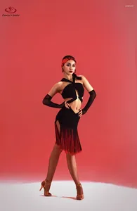 Sahne Giyim Latin Dans Kıyafetleri Kişiselleştirilmiş Tasarım Sense Elbise Püsküller ve Göğüs Pedleri Alt Pantolon Samba Standart