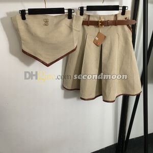 Mulheres coletes sem alças Sexy uma saia de linha com cinto verão de duas peças designer de letra de letra