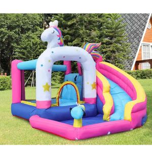 Toptan Ticari Renkli Boynuzlu At Şişirilebilir Kale Su Slide Combo Moon Kids Bounce House Çin'den Satılık