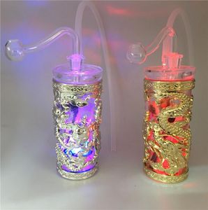 Altın ve Gümüş Çift Ejderha LED Hookah 43inch Petrol Teçhizat Bongs Taşınabilir Filtre Plastik Kürekle Sigara Beygs Bongs7822162
