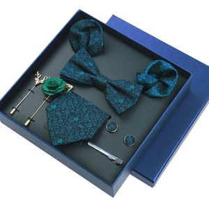 Lüks yüksek dereceli erkek kravat seti güzel hediye kutusu ipek kravat kravat seti 8pcs içinde paketleme şenlikli mevcut cravat cep kareleri 240418