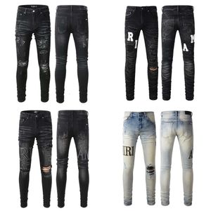 Jean Man Purple Jeans Brand Brand Slimt Hole Pantaloni Bike Biker Pantaloni Skinny Pannt Designer Stack Mens Trend Womens Trend Po s