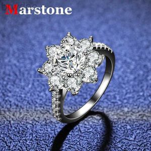 Solitaire yüzüğü% 100 gerçek moissanit elmas lüks güneş çiçek yüzüğü 2 ct lotus yüzüğü kadınlar süslü alyanslar sterling gümüş ince mücevher d240419