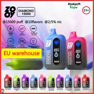 EU Lagerhause Sendung Zooy 15000 Puffs Einweg-Vape Mesh Spule Eingebaute Smart Diamond-Form Running Lampe 15k Puffs wiederaufladbar E-Zigaretten VAPER STICK