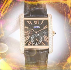 Популярные Iced Out Два линии бриллианты любители кольца часы для мужчин квадратный римский бак розовый золото серебряные часы римские танк Quartz Battery Sub Dial